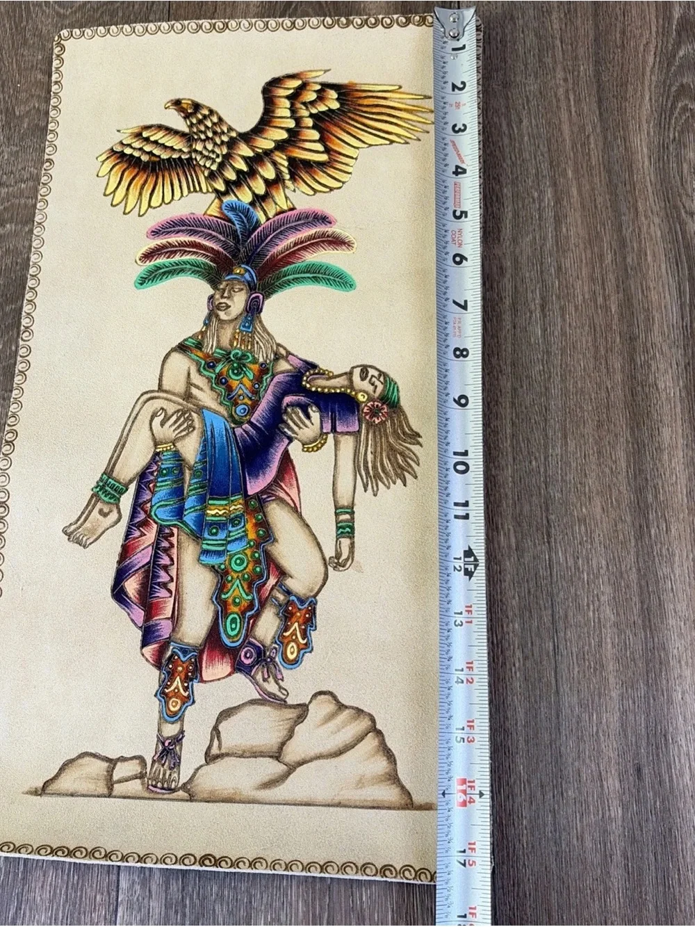 Vintage Amor Eterno Mayan México Hand Painted Handmade Leather Artwork Native